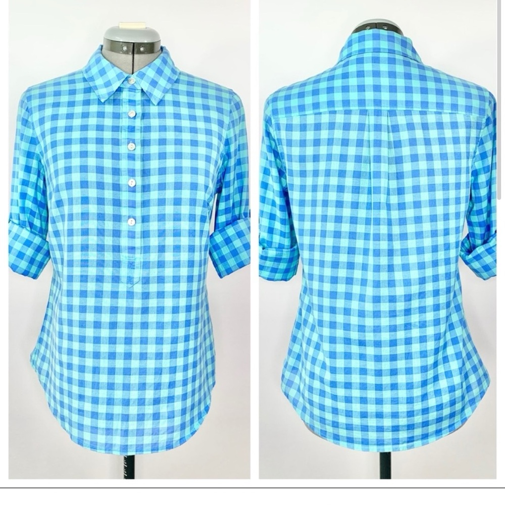 Vineyard Vines Three Color Gingham Plaid Capri Blue Popover Size 00
